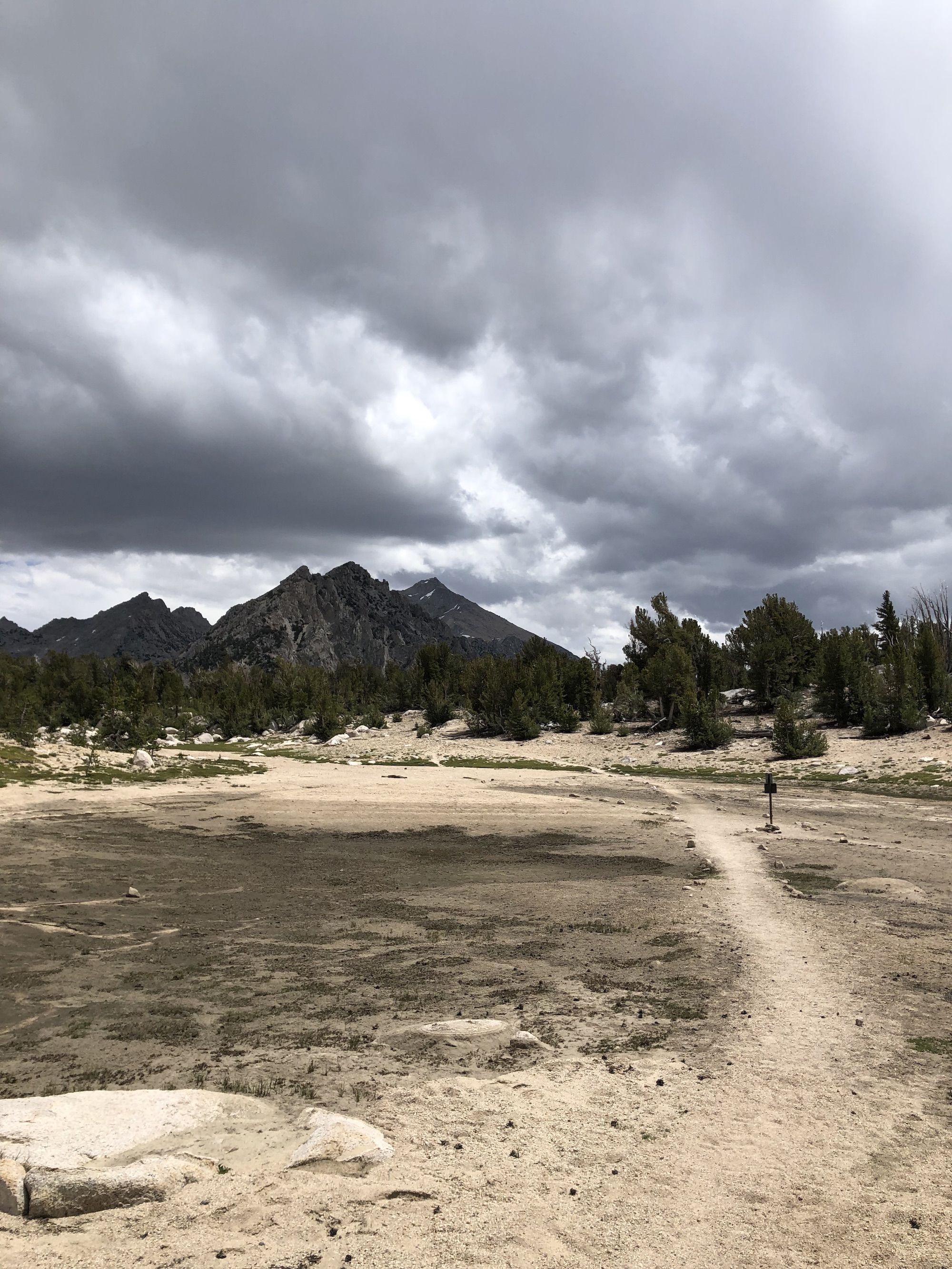 A trail through a dry lake bed