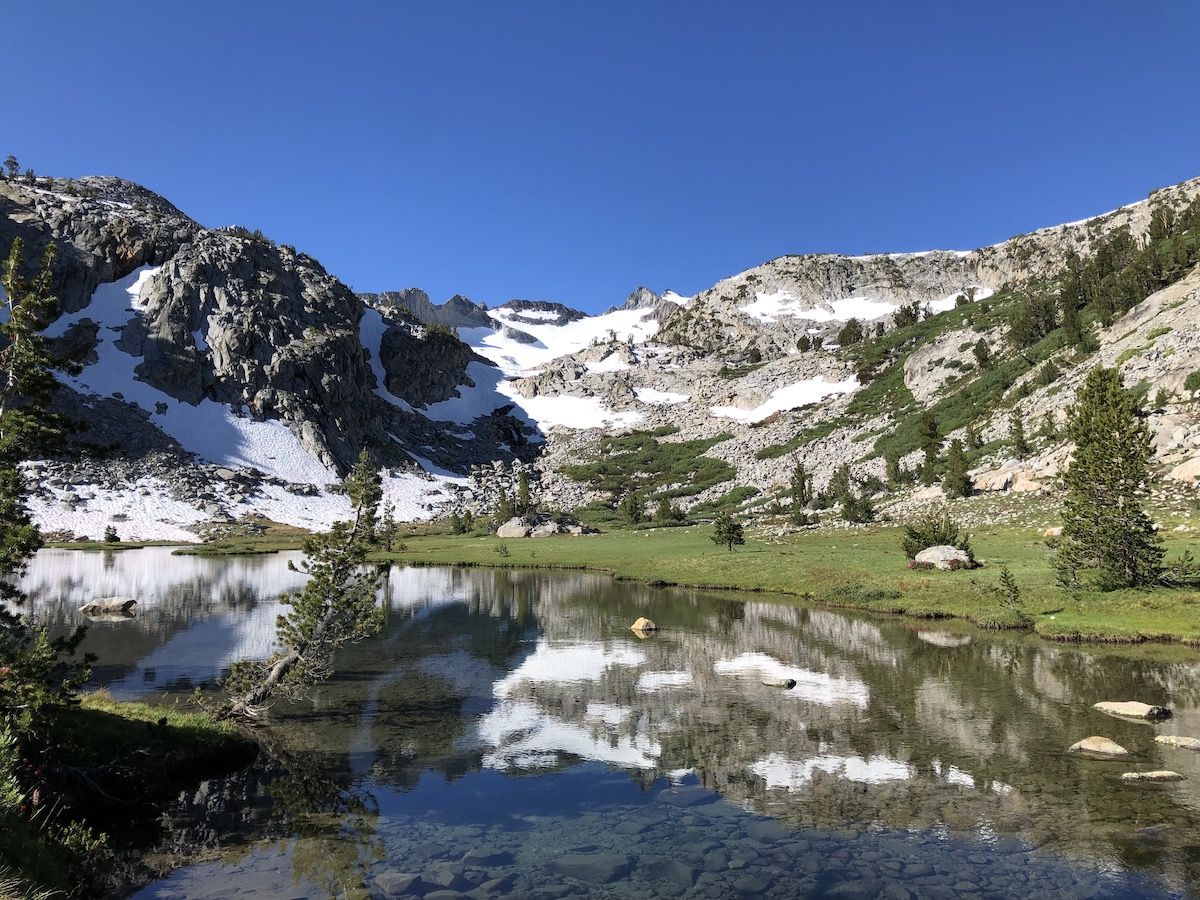I stopped to fish at a lake below Donohue Pass.