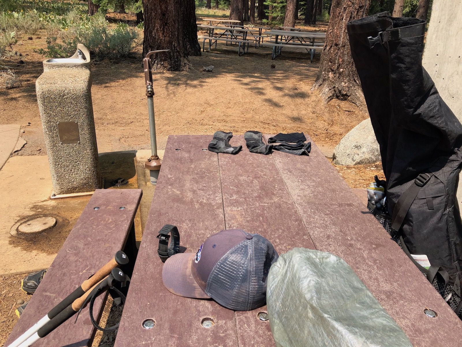 Taking a break and washing stuff at Spooner Lake.