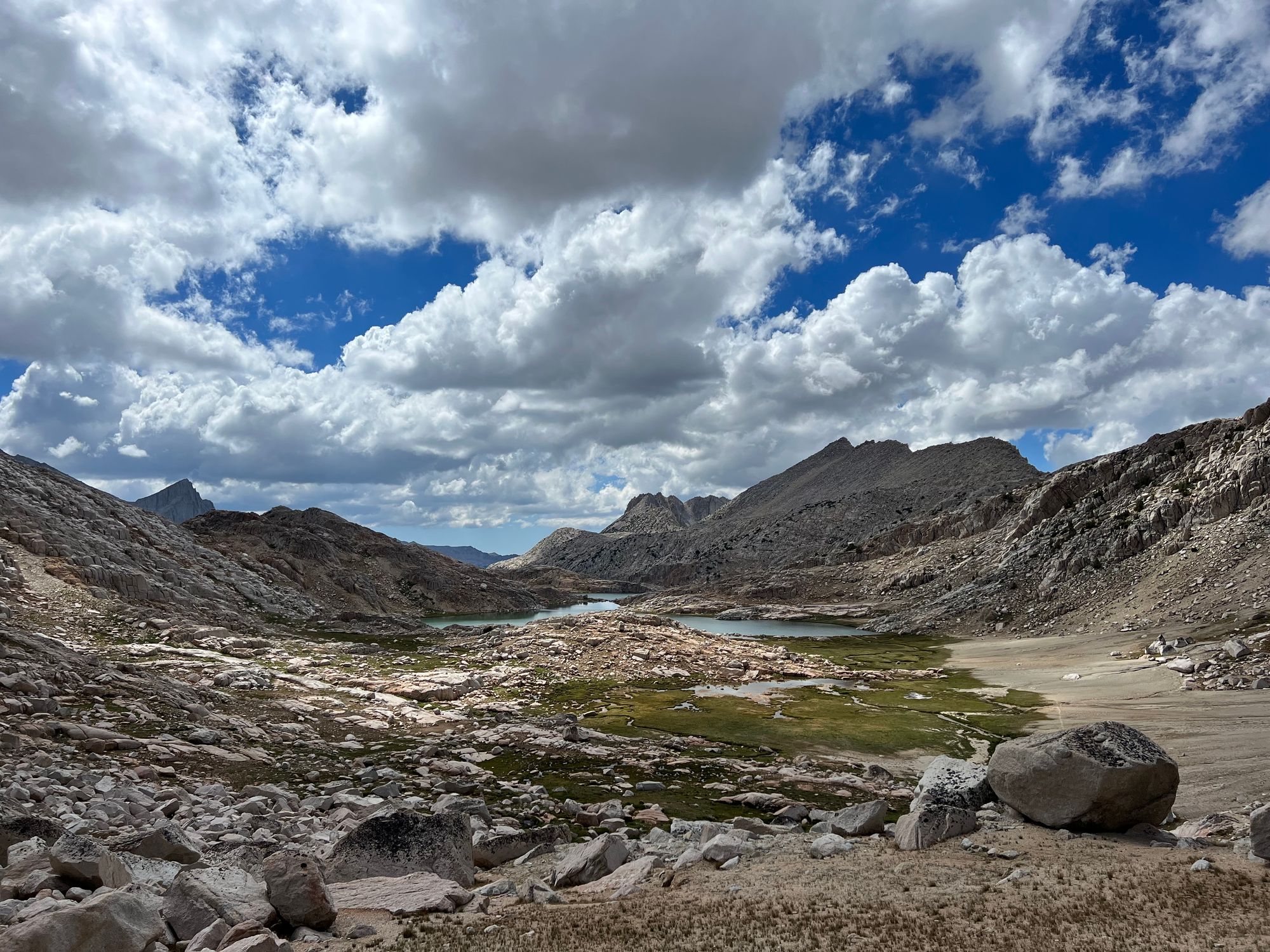Several small lakes in a rocky landscape.