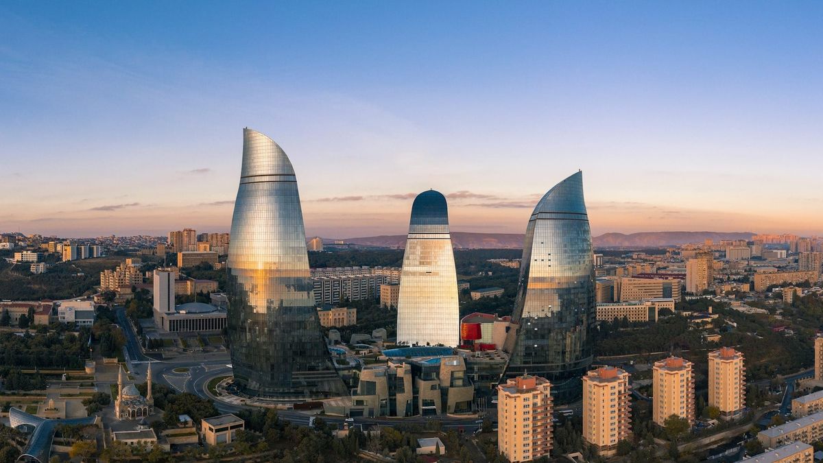 The "Flame Towers" in the Azerbaijan capital, Baku