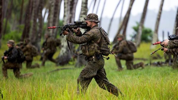 Soldiers from 2RAR (the Second Royal Australian Regiment) carry out an amphibious assault with the Philippine Marine Corps on August 28, 2025