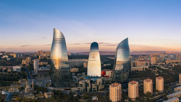 The "Flame Towers" in the Azerbaijan capital, Baku