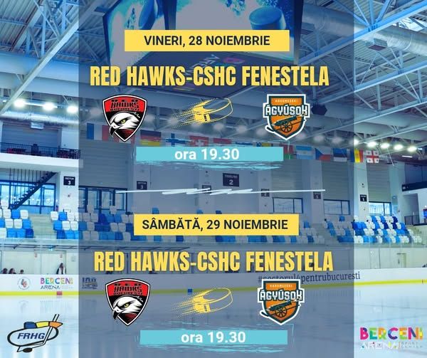 Red Hawks Bucuresti şi CSHC Fenestela, partidă de hochei la Patinoarul Berceni Arena