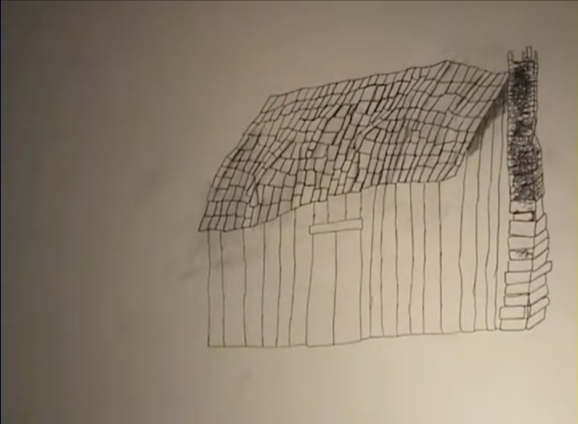 A lo-fi, hand-drawn, monochrome picture of a house.
