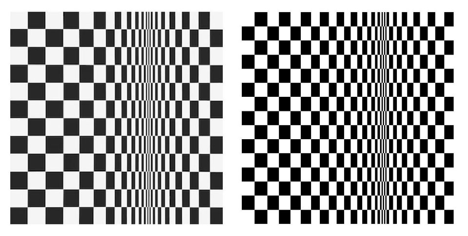 A black and white checkerboard effect that looks to be folding in three dimensions.