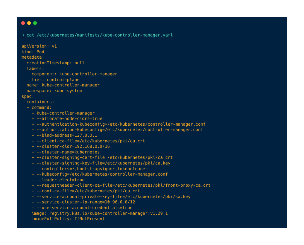 Kubernetes Configuration: controller manager manifest file