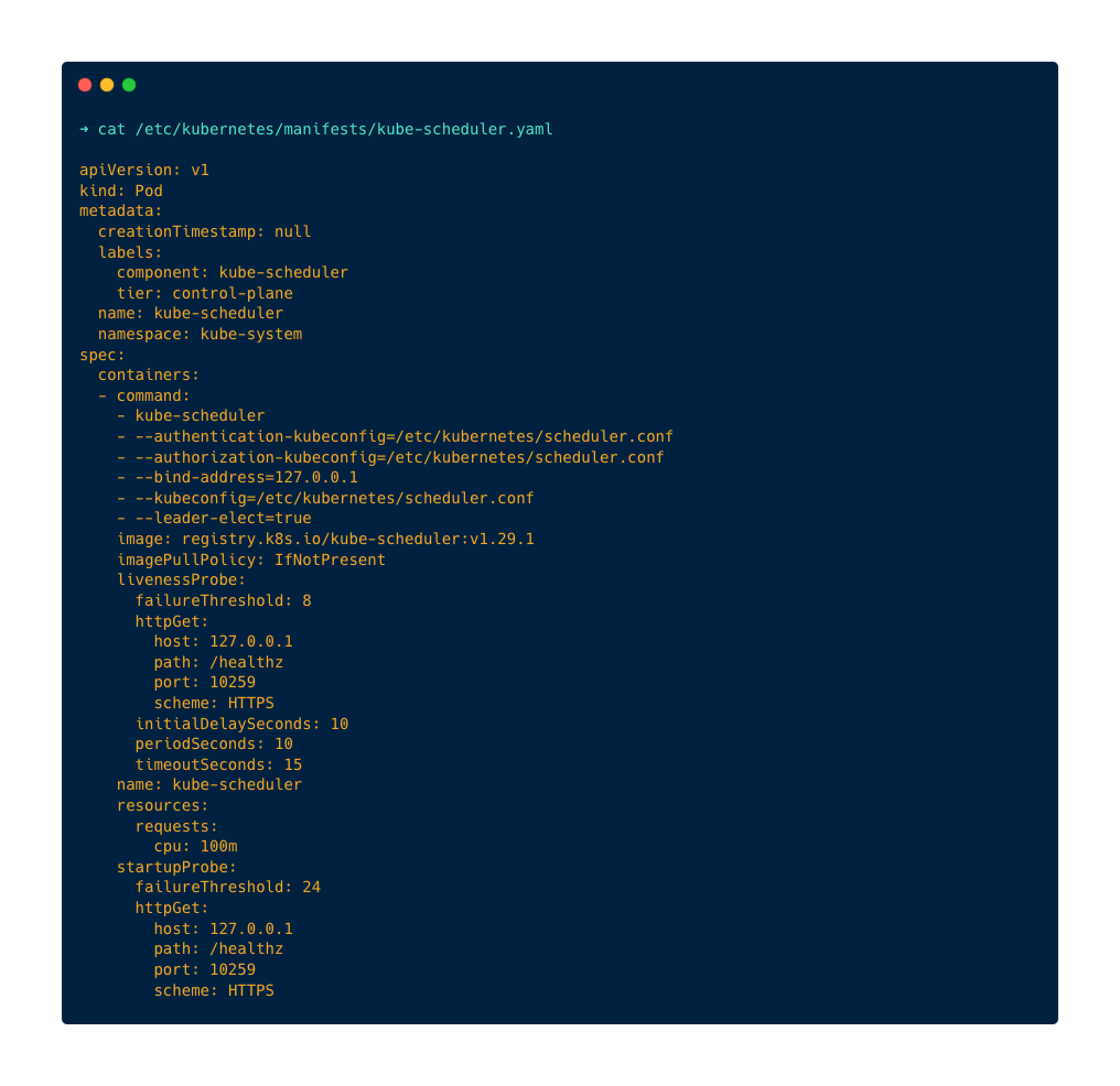 Kubernetes Configuration: scheduler manifest file