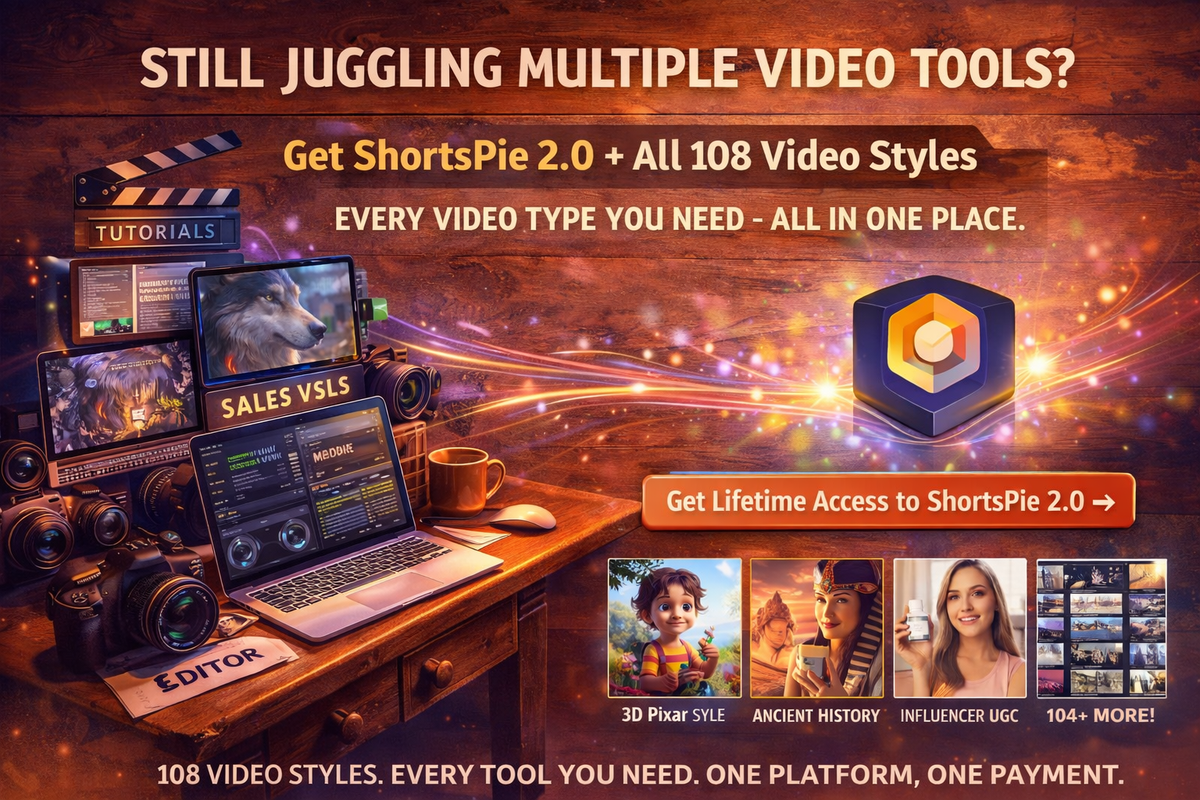 108 video styles. One tool. One-time payment.