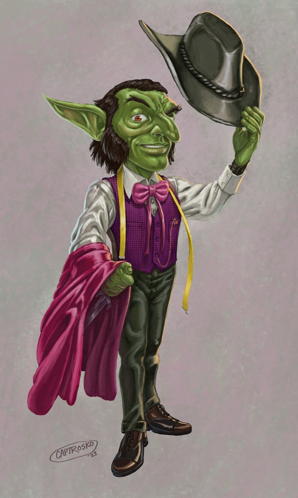 Devin, a simple goblin tailor, as illustrated by Matthew Johnson.