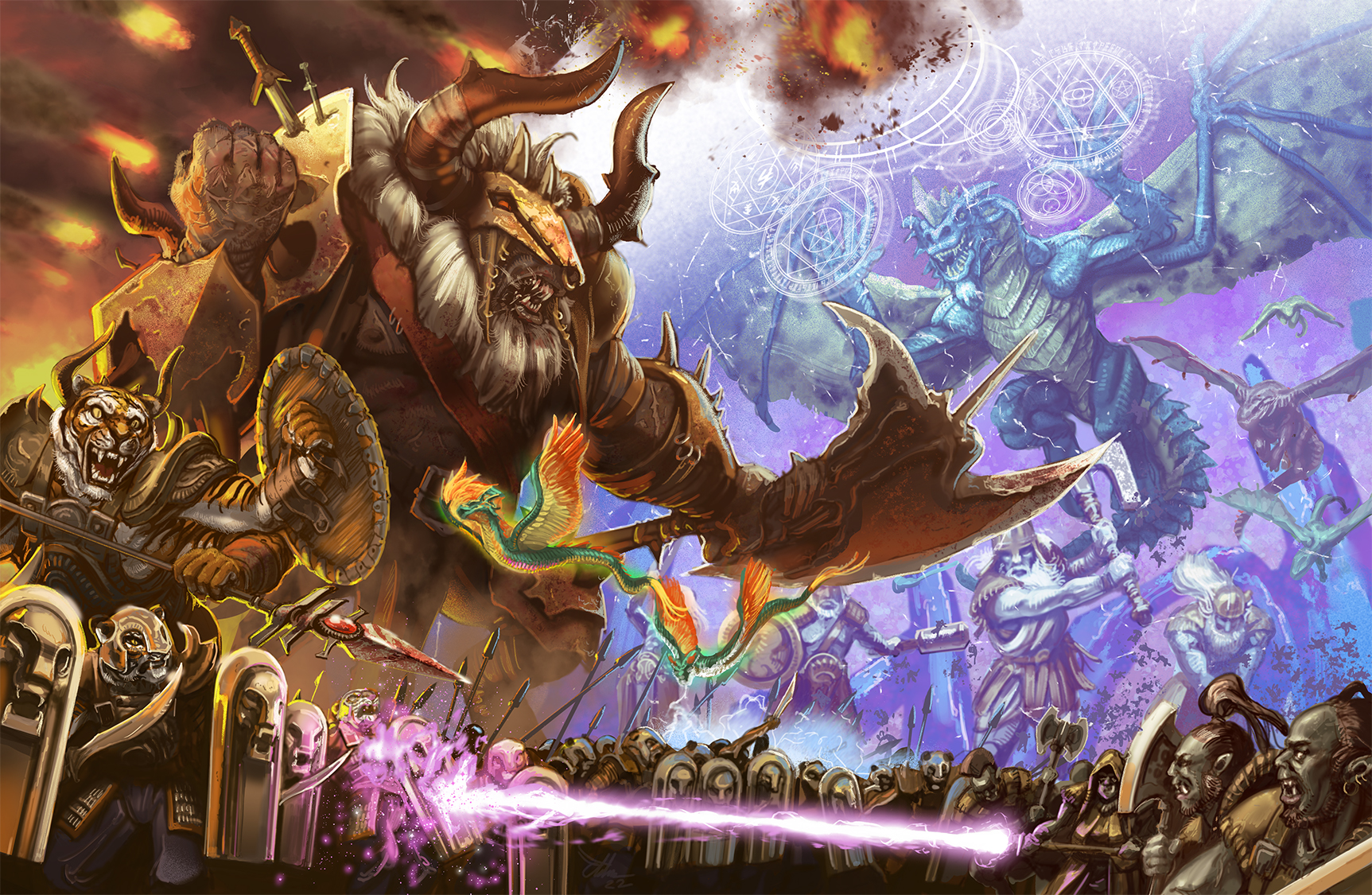 An image of demons and dragons locked in battle. 