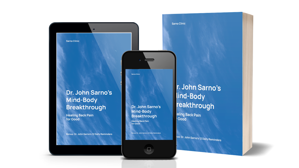 Covers of “Dr. John Sarno’s Mind-Body Breakthrough: Healing Back Pain for Good” by Sarno Clinic