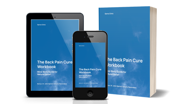 Covers of “The Back Pain Cure Workbook: A Mind-Body Guide for Natural Relief” by Sarno Clinic