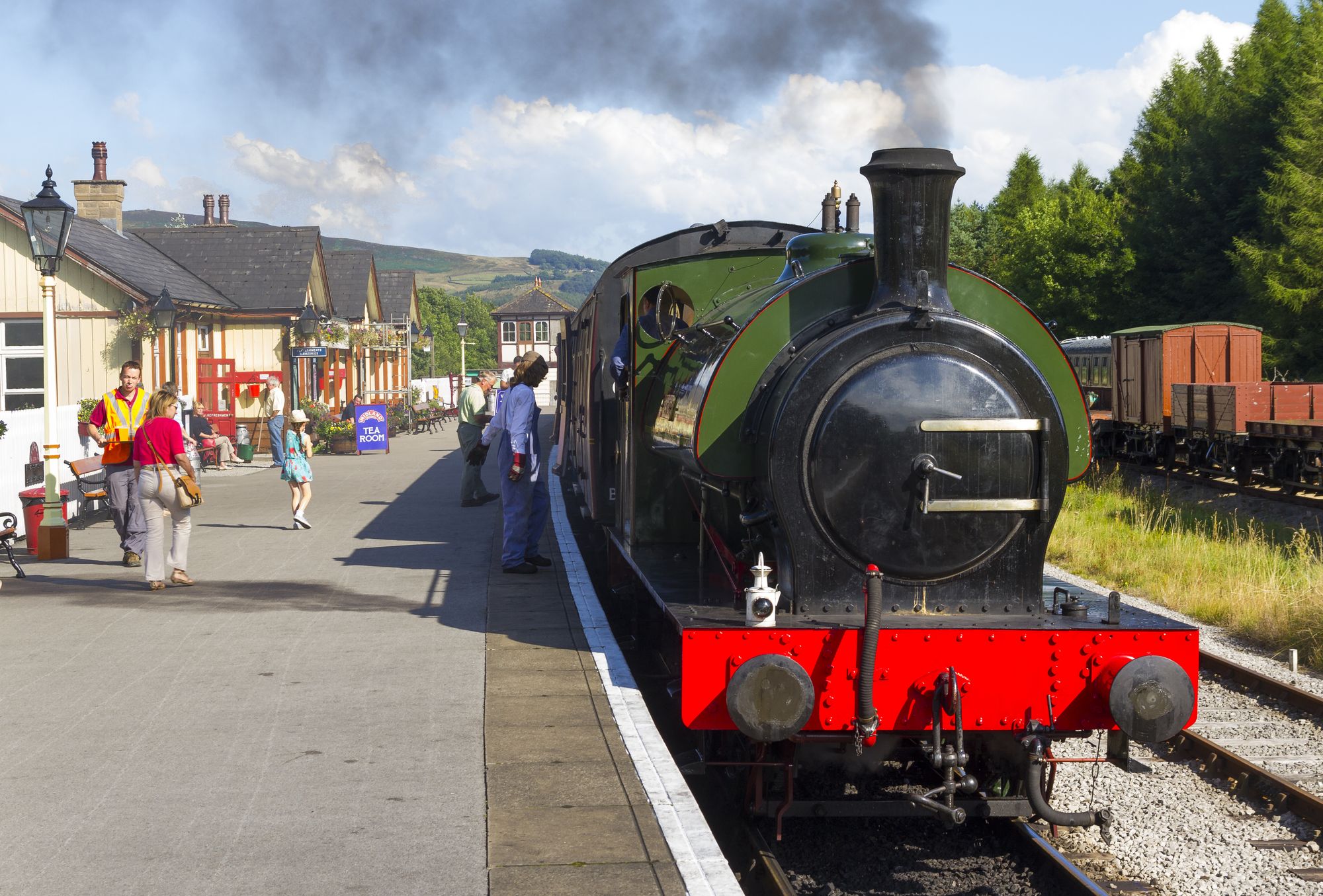 Green steam train in Skipton, Bolton Abbey