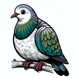 A cartoon-ish picture of a kererū on a branch.