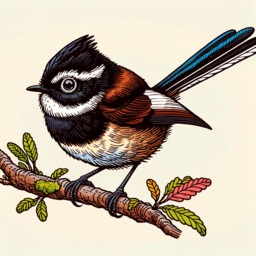 A cartoonish picture of a tīrairaka sitting on a branch.
