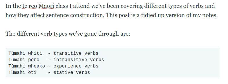 Types of Verbs in Te Reo Māori
