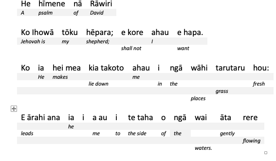 Interleaved Māori and English text