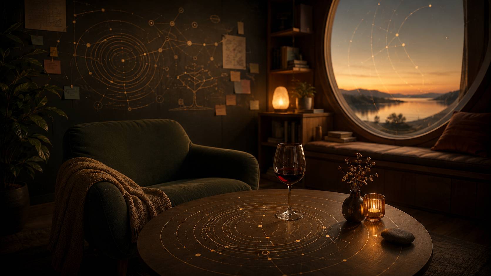 An armchair. A wineglass. A sunset. Nothing needs to be fixed.
