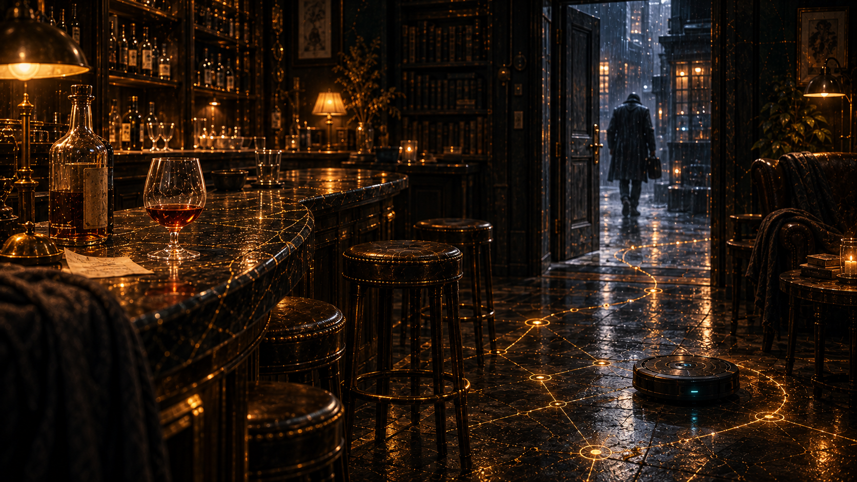 Silicon Venue after another pour. An engineer just left the bar through the alley door. The Roomba roombas. Fiction and reality. Both things. Same thing. Prost. π·