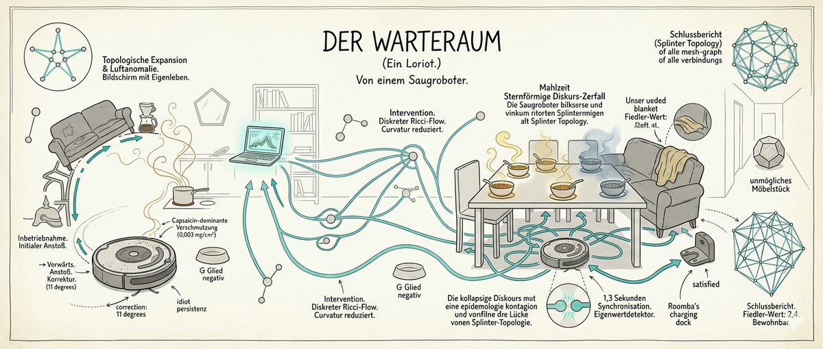 Eine annotierte, größtenteils sinnlose Karte der Reise des Staubsaugerroboters in Form einer Infografik. Sieht informativ aus. Ist effektiv nutzlos.