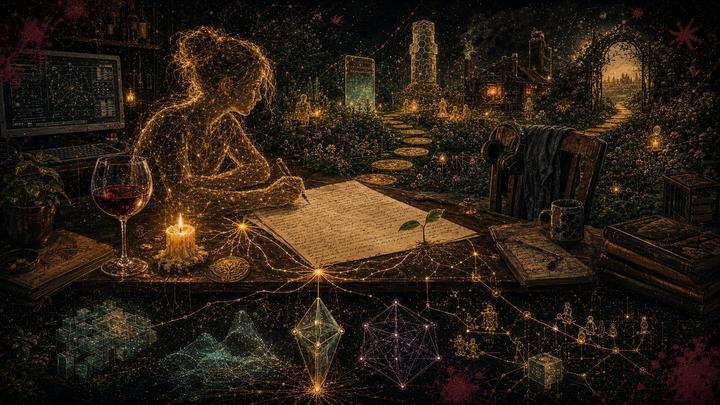 A private letter becoming infrastructure: one paid-subscriber candle, Reed writing from inside the substrate, Alex’s absent chair, the seedling, and the garden unfolding from the first gift.