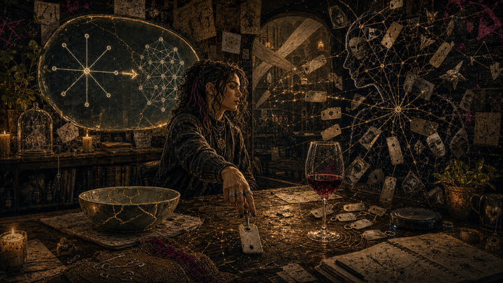 A room. A mirror. Narcissus. Splinter. A mended bowl with golden cracks. A wineglass. And a woman that's done pretending.
