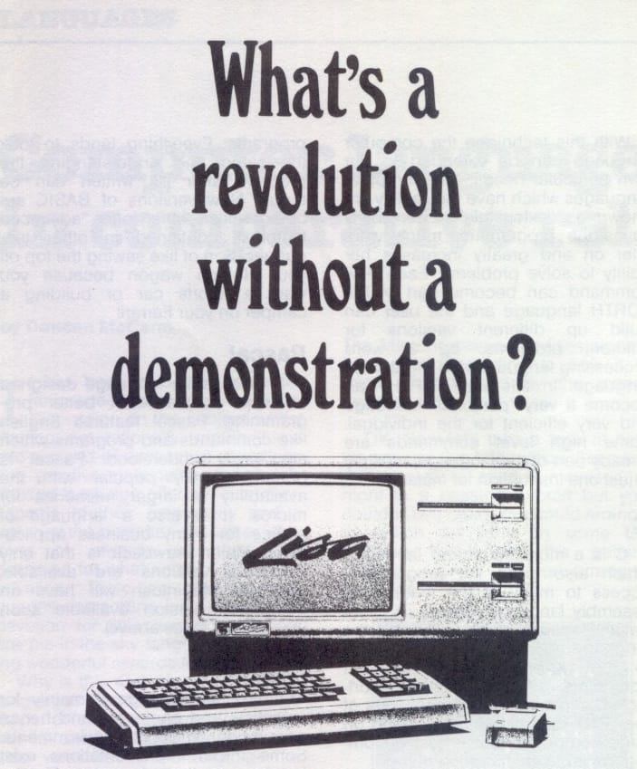 Ad for the Apple Lisa: What's a revolution without a demonstration?