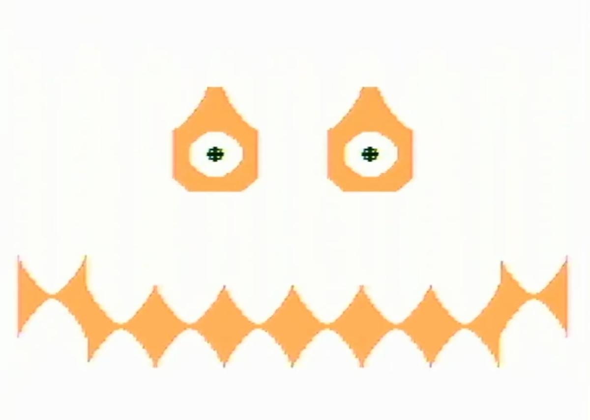 Orange on white smiling grimace of the Wumpus