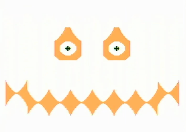Orange on white smiling grimace of the Wumpus