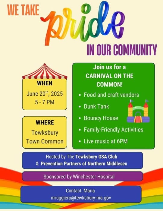 Tewksbury Pride Carnival on the Commons 6/20 5-7pm, Tewksbury Town Common