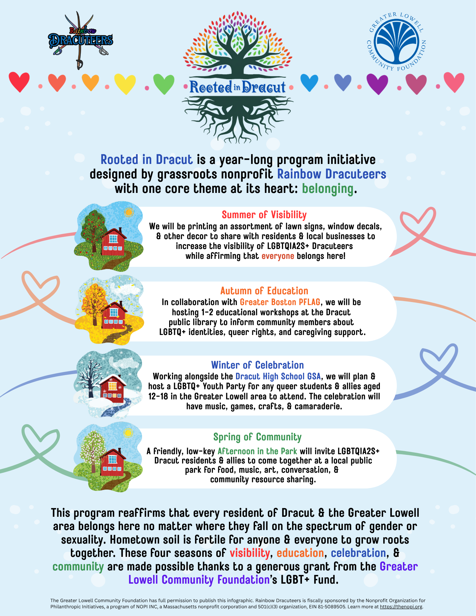 Rooted in Dracut is a 4 season initiative focused on belonging and inclusion in Dracut funded by a generous grant from the Greater Lowell Community Foundation. 