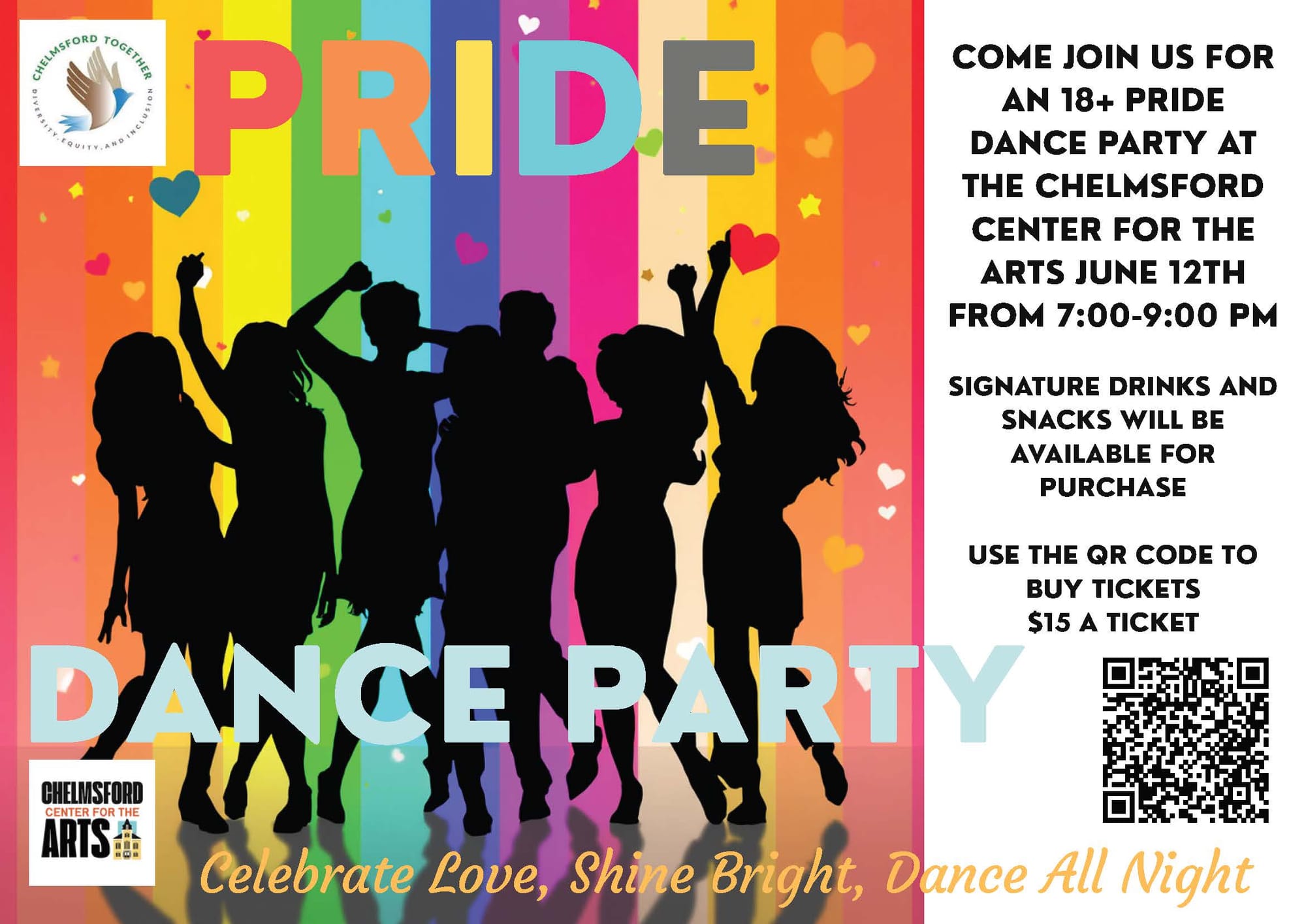 18+ Pride Dance Party at Chelmsford Center for the Arts - 6/12/26 5-9pm