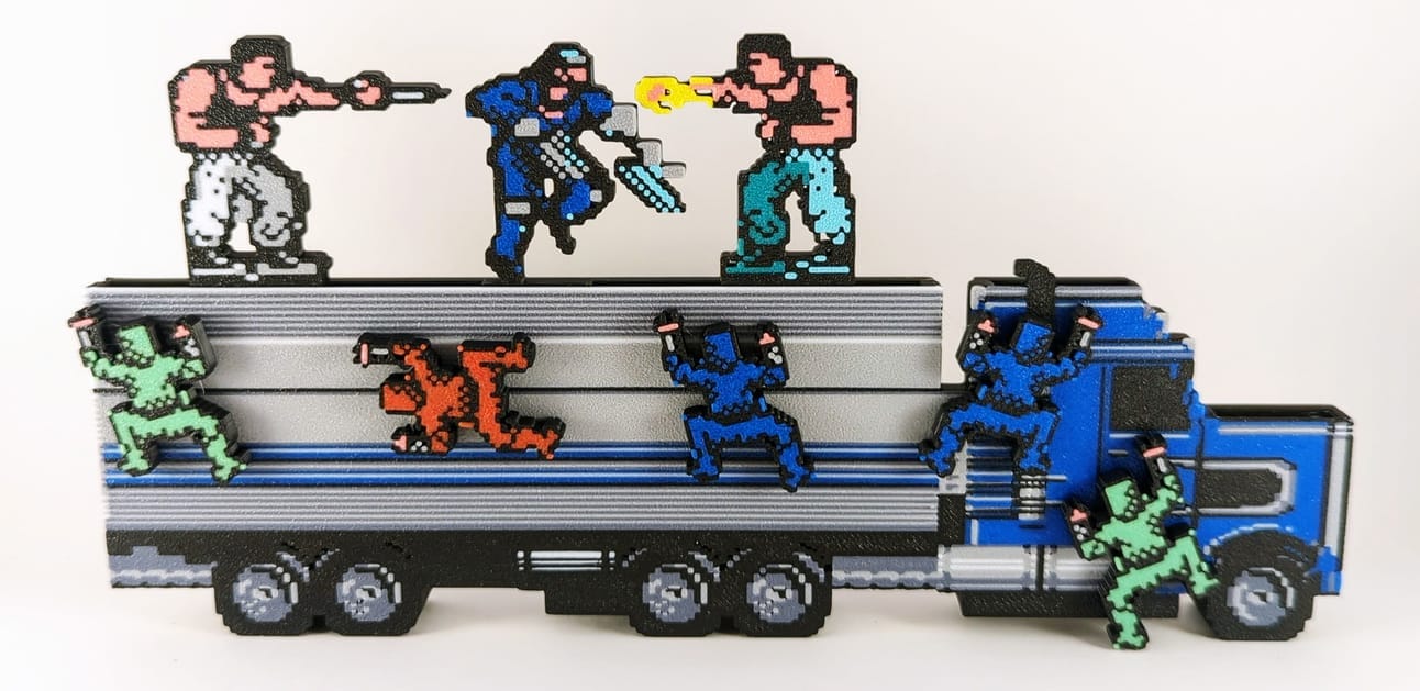 Bad Dudes VS Dragon Ninja. All these characters can be moved around, even the ones on the side of the truck!