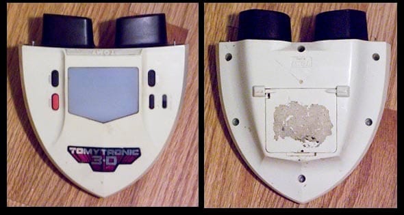 Okay, if you don’t know: These were 3D LCD games, kinda like a cross between ViewMaster and Game & Watch. They made seven different games. I think the ones I had were a racing game and some kind of space battle.
