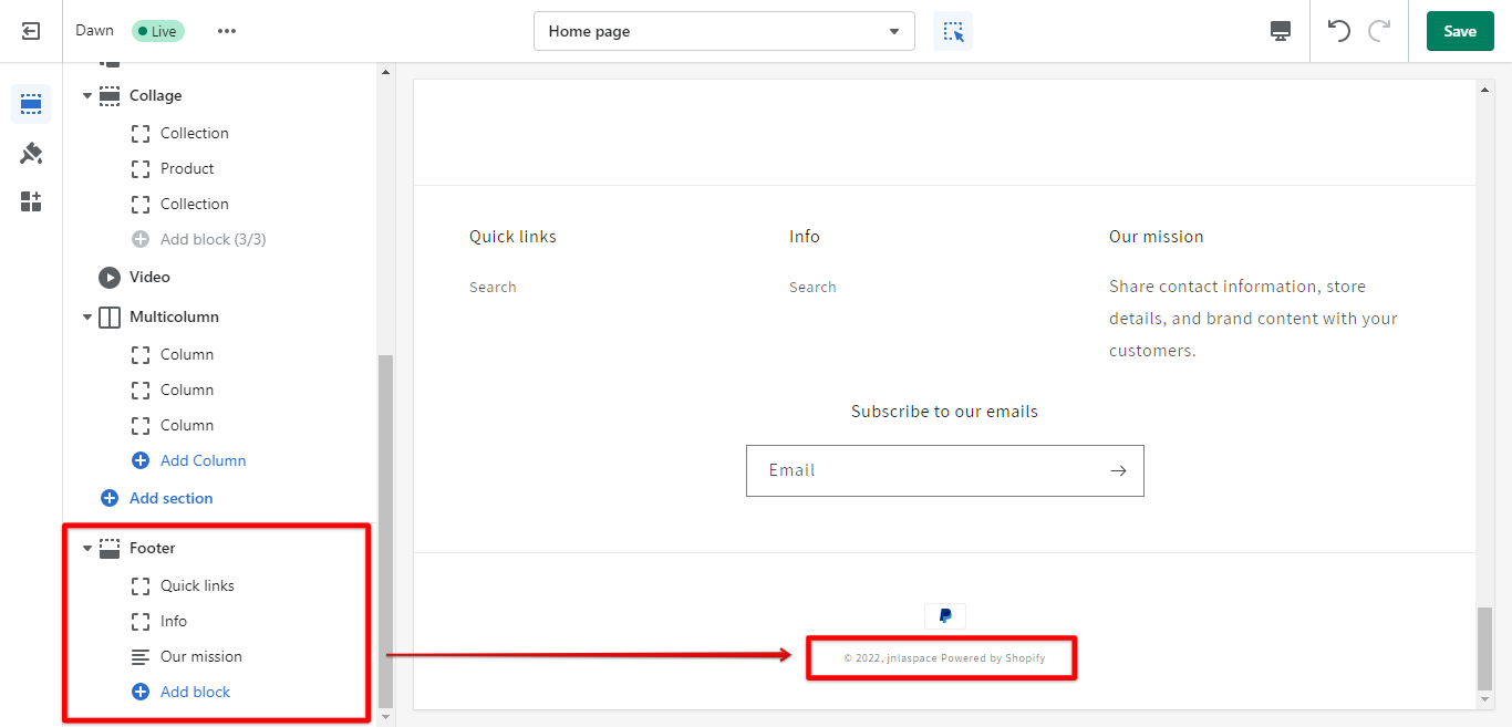 how to remove powered by shopify