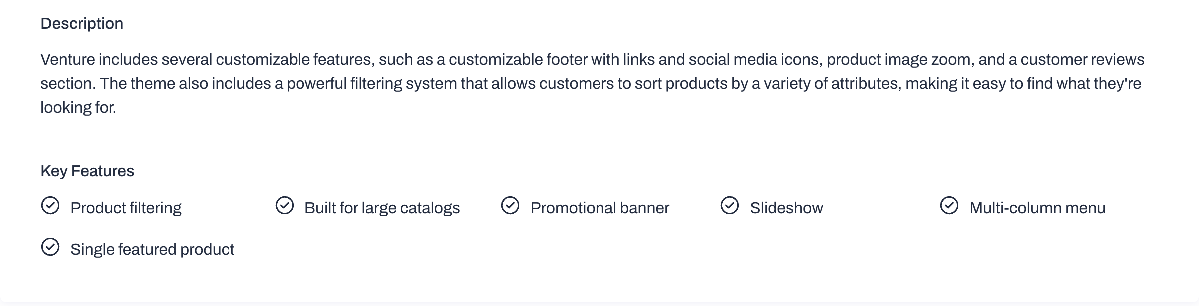 Venture Theme Shopify features