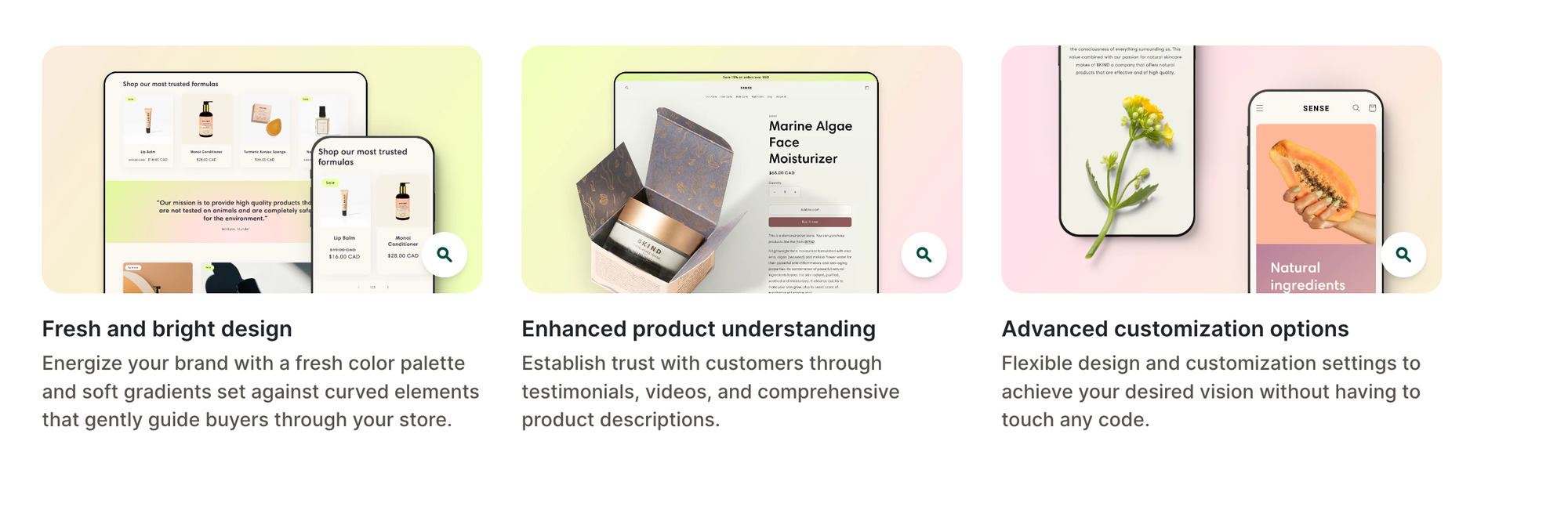 Sense Shopify Theme features