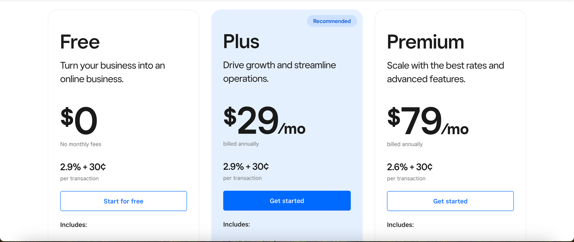 Square pricing