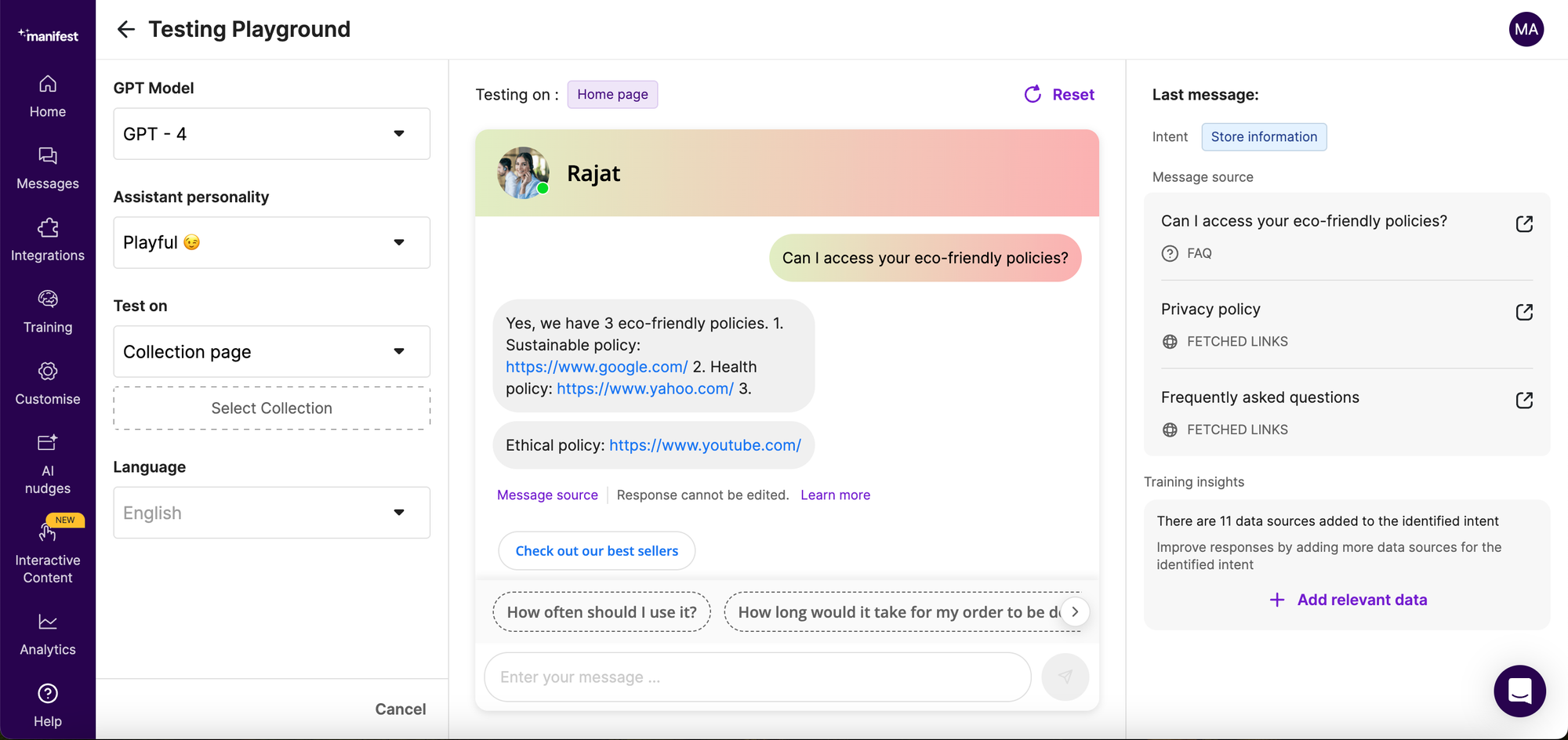 Using the training playground