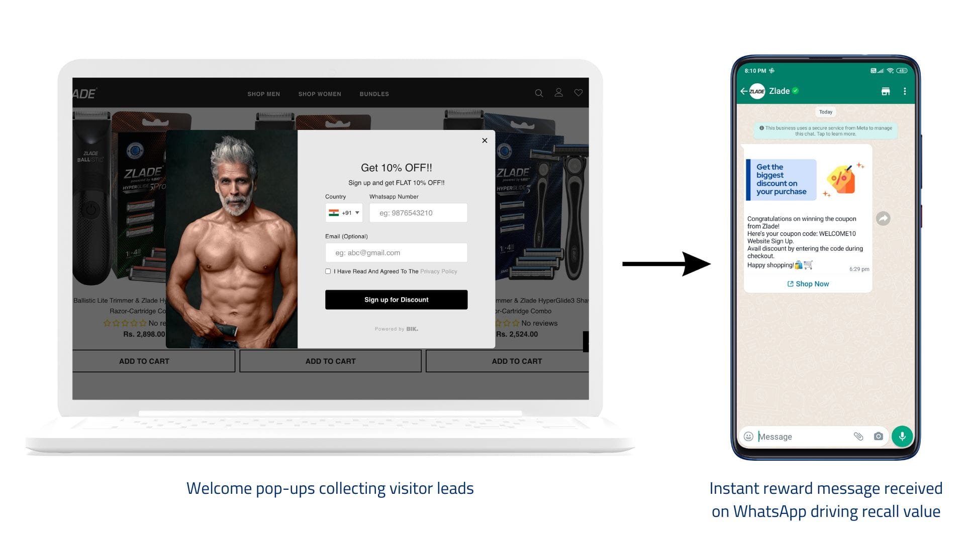 whatsapp popup journey for new visitor