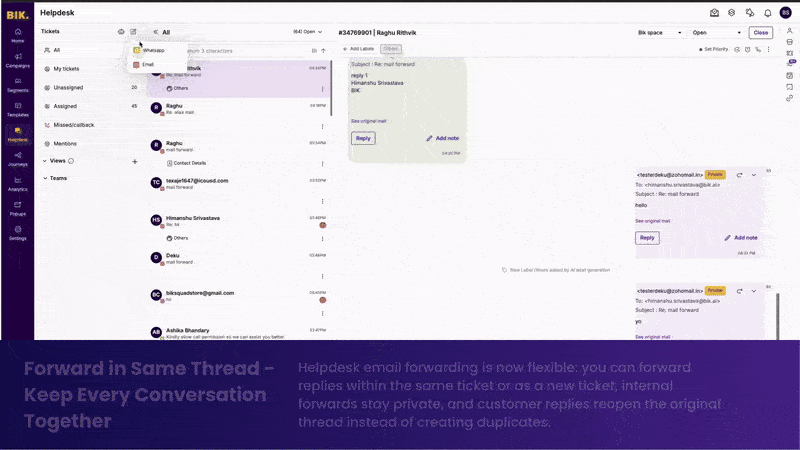 Forward in Same Thread - bik.ai