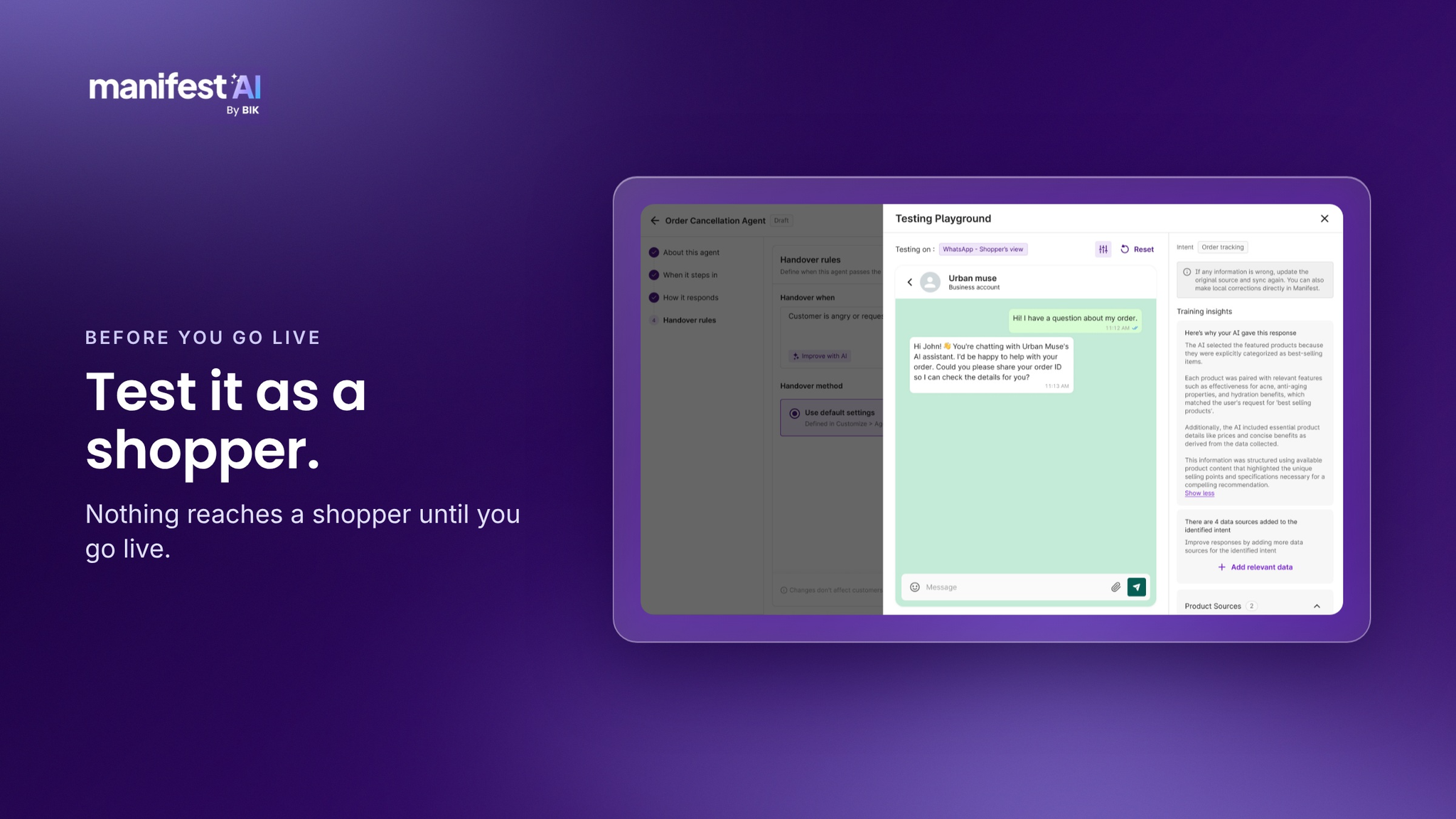 Testing an agent on real shopper messages in Agent Builder