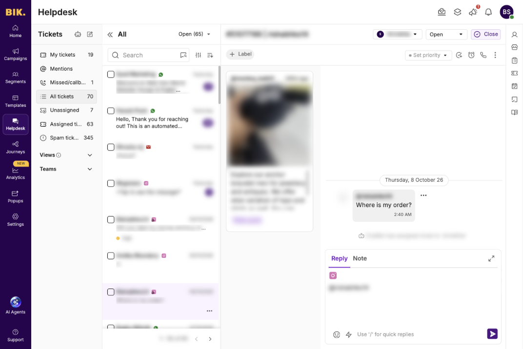 Instagram DM in the BIK helpdesk