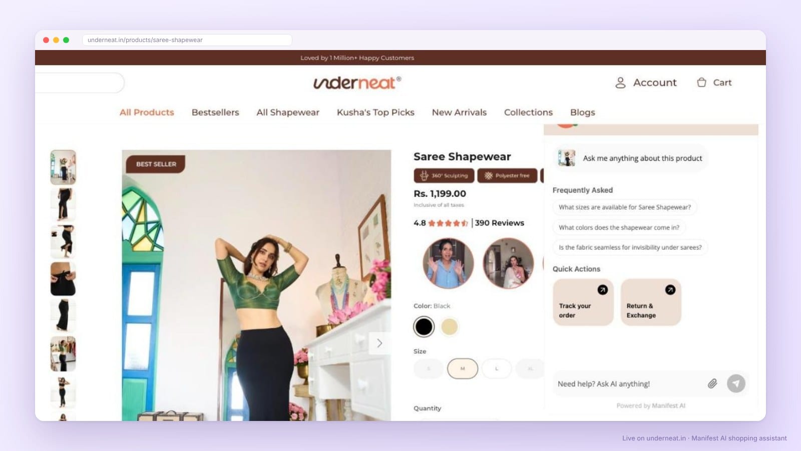 Manifest AI shopping assistant on Underneat