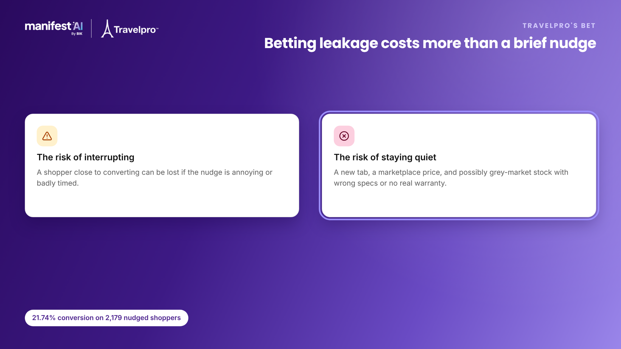 Travelpro weighed the risk of interrupting a shopper near conversion against the risk of losing them to a marketplace tab
