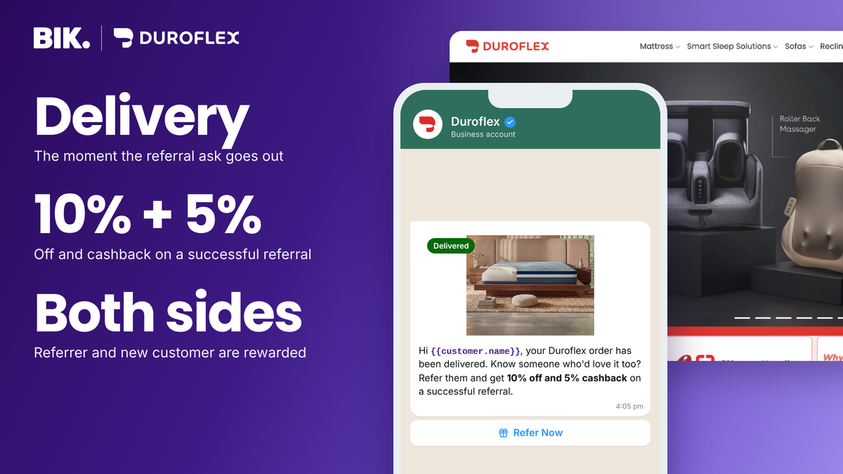 Duroflex asks for a referral at the moment a mattress buyer is most convinced