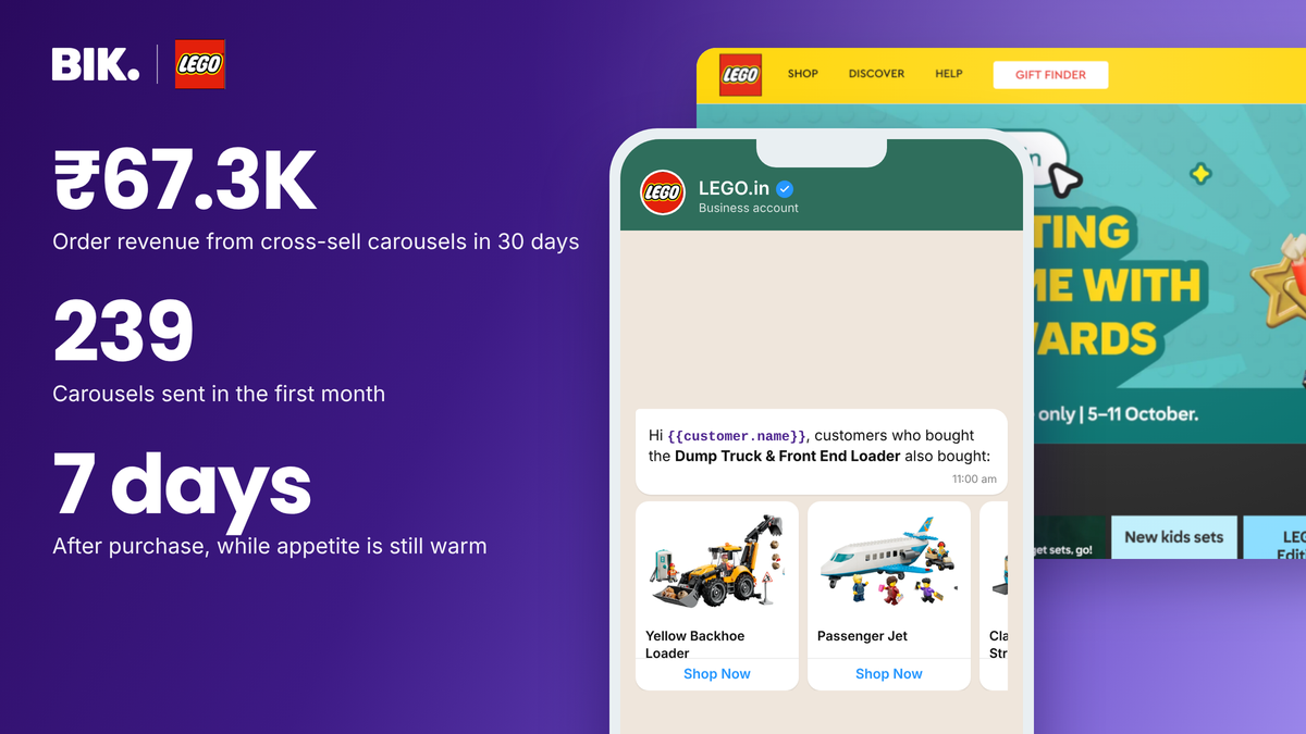 Lego's post-purchase cross-sell flow on WhatsApp