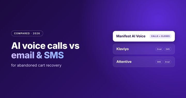 Manifest AI Voice vs Klaviyo vs Attentive for Cart Recovery (2026)