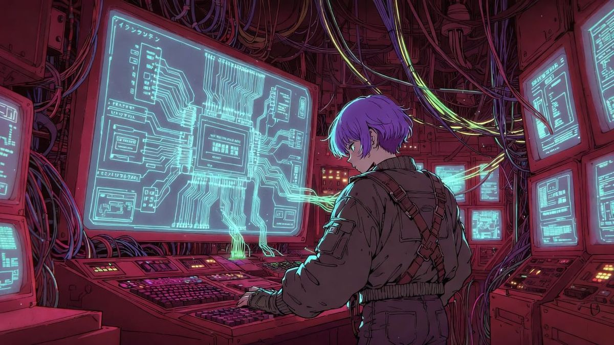 Framework architecture workspace with randomized technical elements